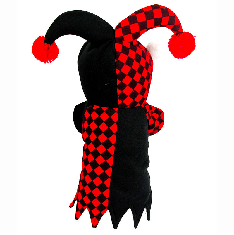 Checkered Pattern Pet Halloween Jester Costume with Pom Pom Hat For Dog